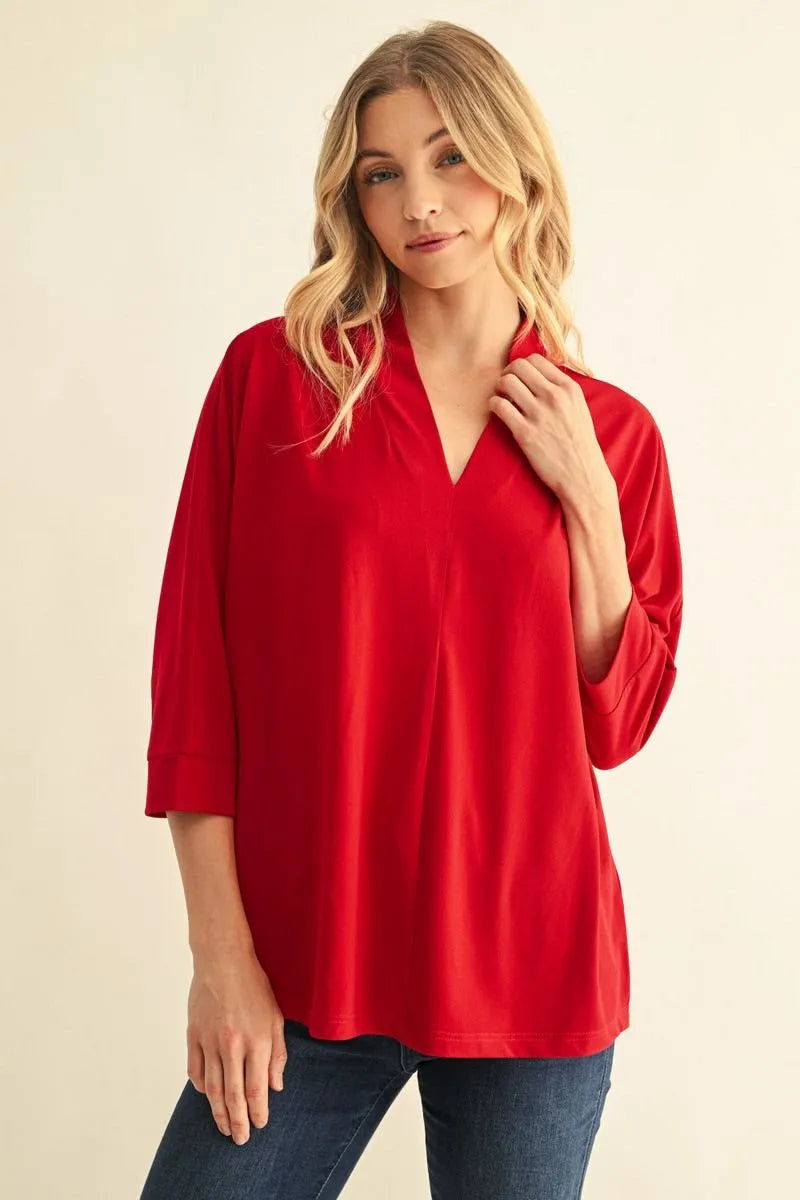 SHAWL NECK RED TOP