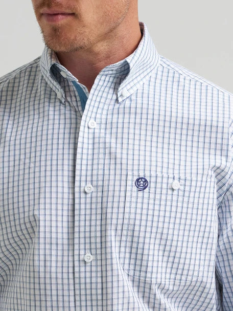 GEORGE STRAIT WHITE/BLUE PLAID LONG SLEEVE