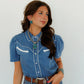DENIM PEARL SNAP SS TOP