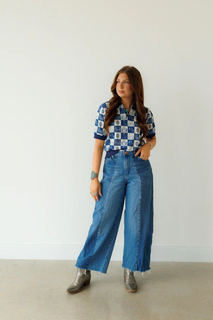 BLUE/CREAM WESTERN SKETCH SS