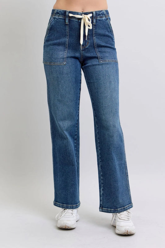 JUDY BLUE HW DRAWSTRING JEANS