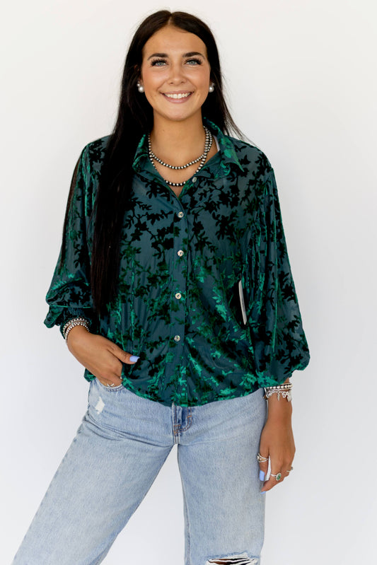 GREEN VELVET LS TOP