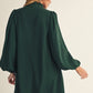 BUTTON 1/4 SLEEVE MIDI HUNTER GREEN DRESS