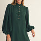 BUTTON 1/4 SLEEVE MIDI HUNTER GREEN DRESS