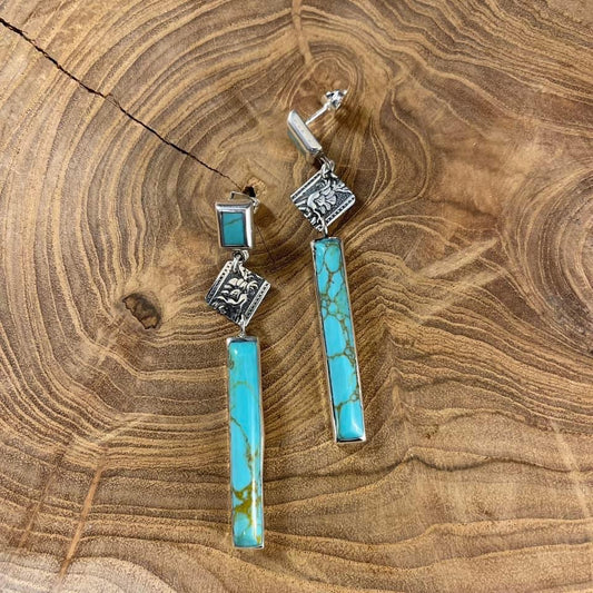 Authentic Turquoise Post Stamped Rectangle Earrings