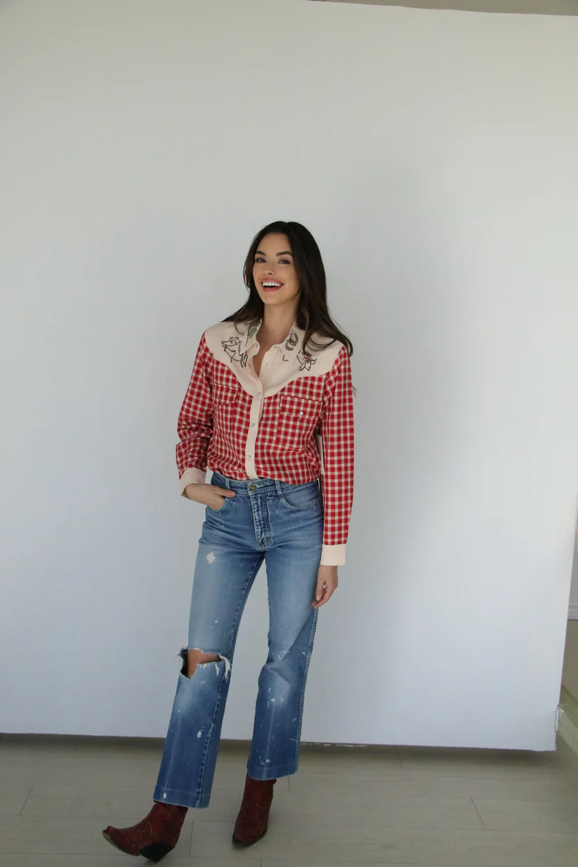 RED GINGHAM EMB COWBOY