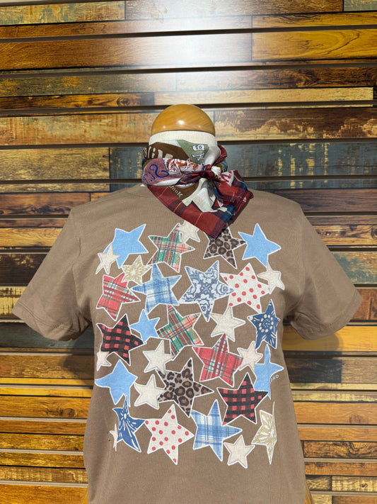 BOXY STARS BROWN SS TEE