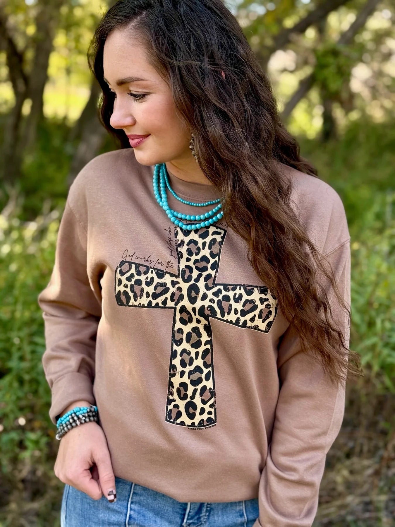 LEOPARD CROSS LATTE SWEATER