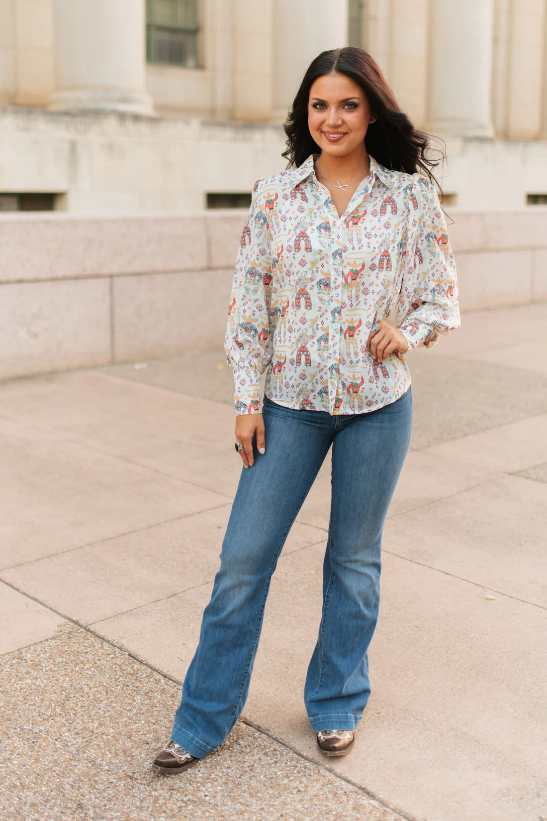 ROPING COWBOY IVORY LS TOP