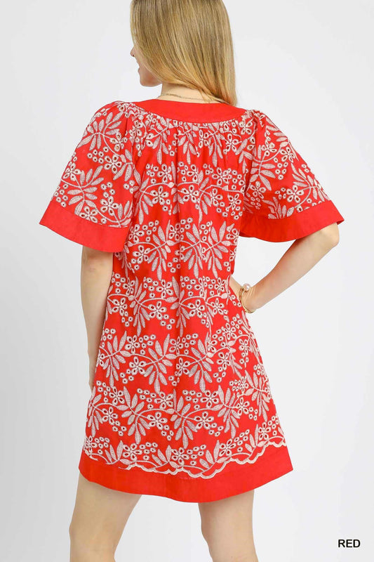 FLORAL EYELET MINI DRESS