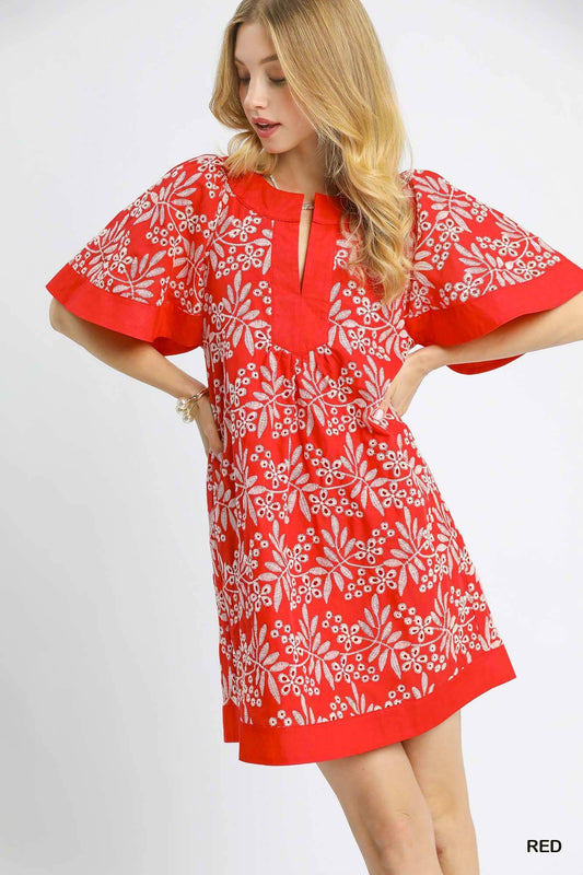 FLORAL EYELET MINI DRESS