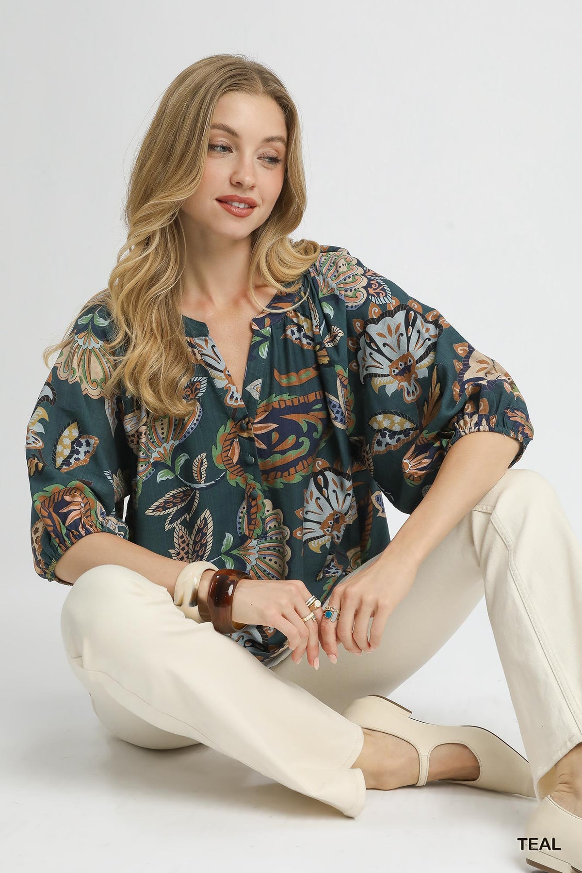 BOHO PAISLEY TEAL TOP
