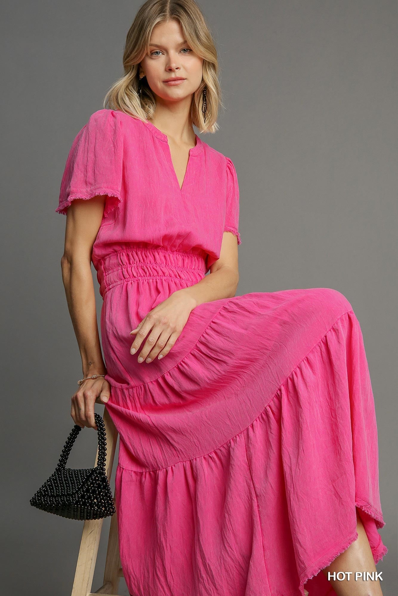 WASHED HOT PINK MAXI DRESS