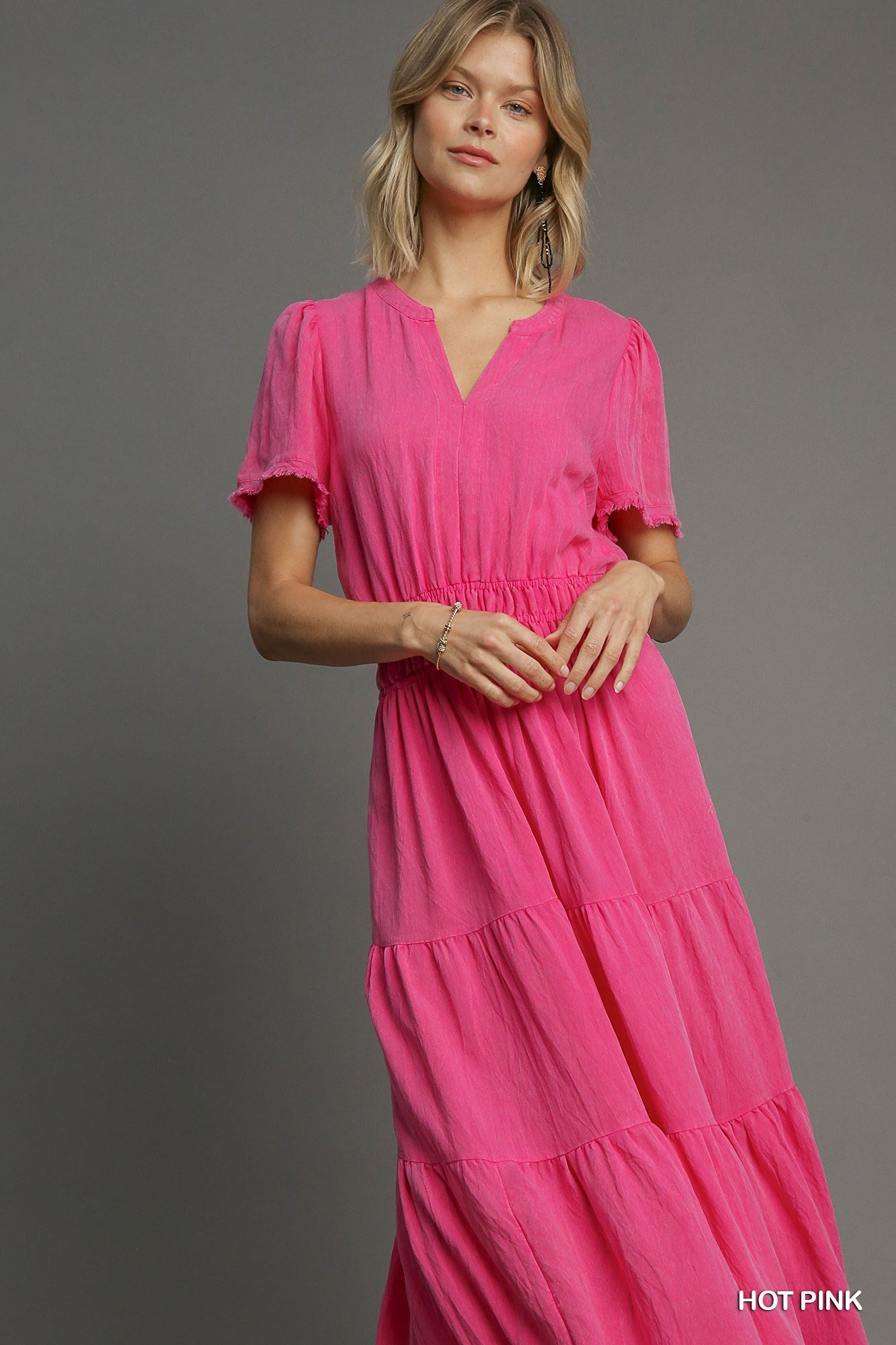 WASHED HOT PINK MAXI DRESS