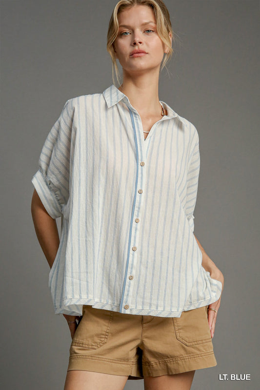 COLLARD BOXY BLUE TOP
