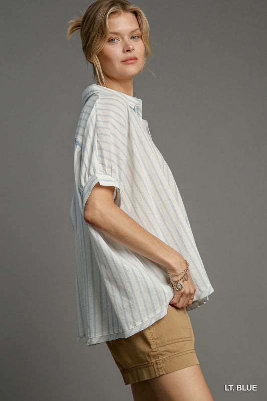 COLLARD BOXY BLUE TOP