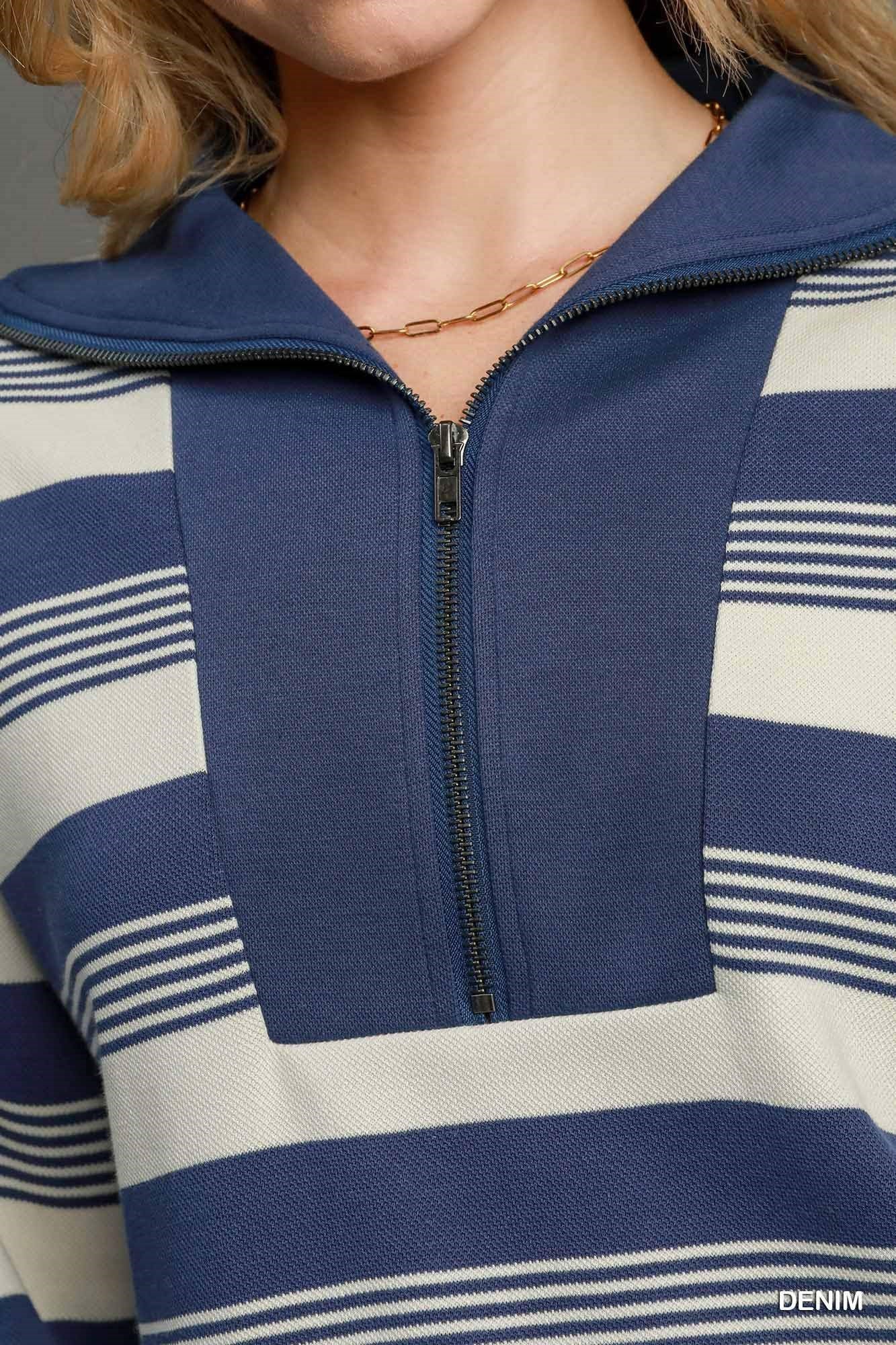 DENIM STRIPE LS TOP