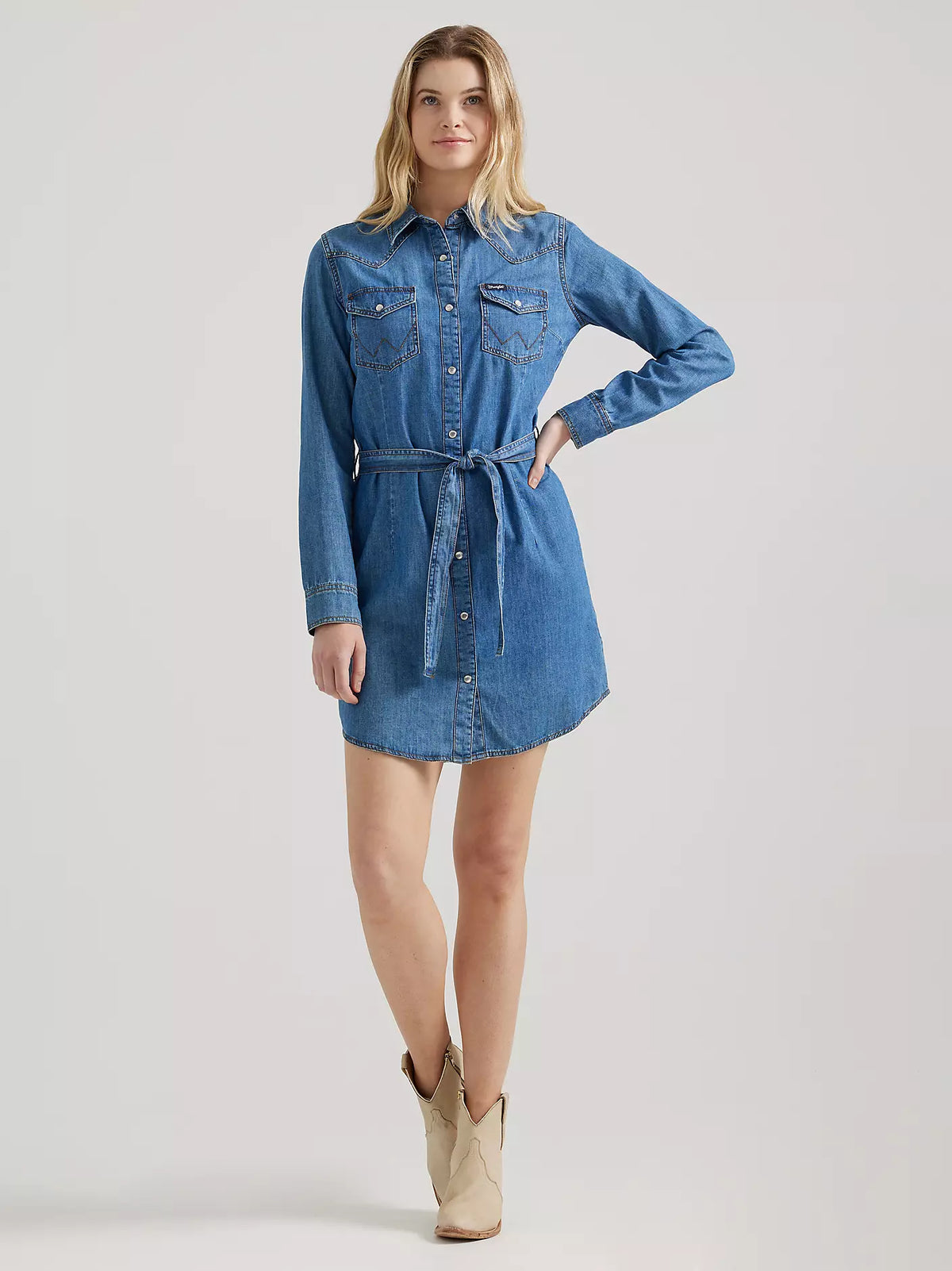 WM DENIM SNAP LS DRESS