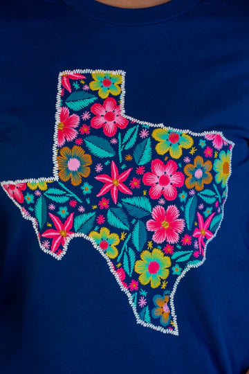TEXAS STITCHED BLOOM BLUE TEE