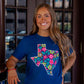 TEXAS STITCHED BLOOM BLUE TEE
