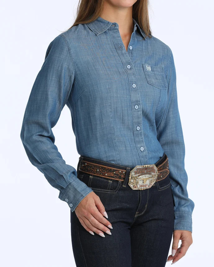 WOMEN CHAMBRAY LONG SLEEVE INDIGO