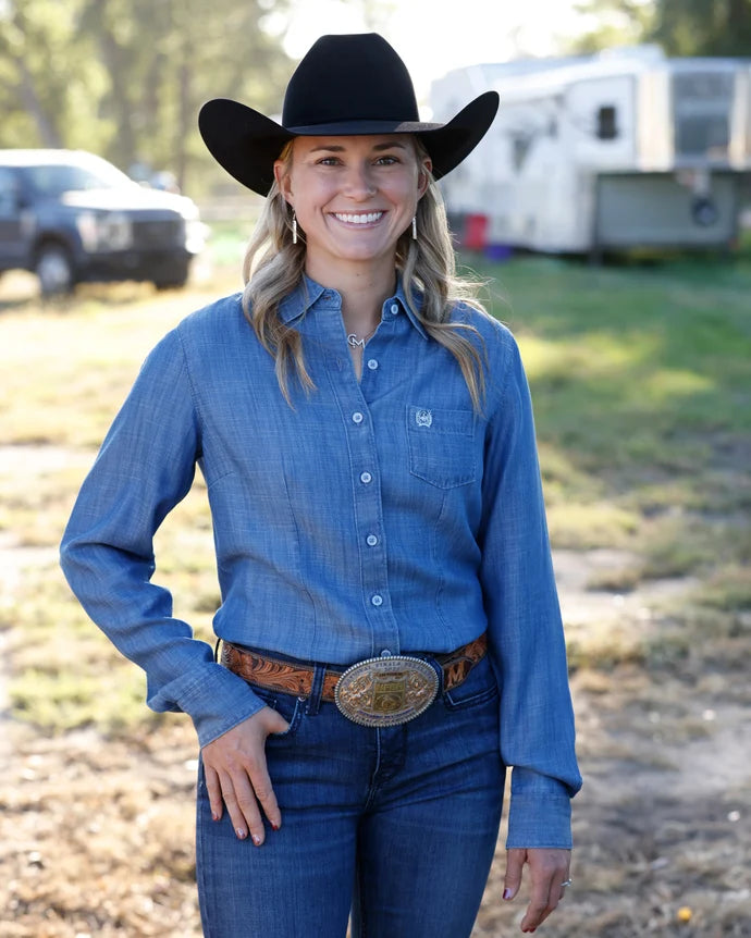 WOMEN CHAMBRAY LONG SLEEVE INDIGO