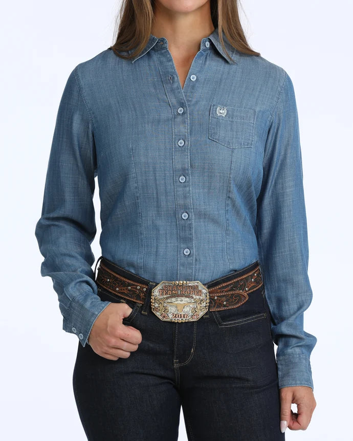 WOMEN CHAMBRAY LONG SLEEVE INDIGO