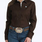 WOMENS SOLID BROWN LS BUTTON DOWN