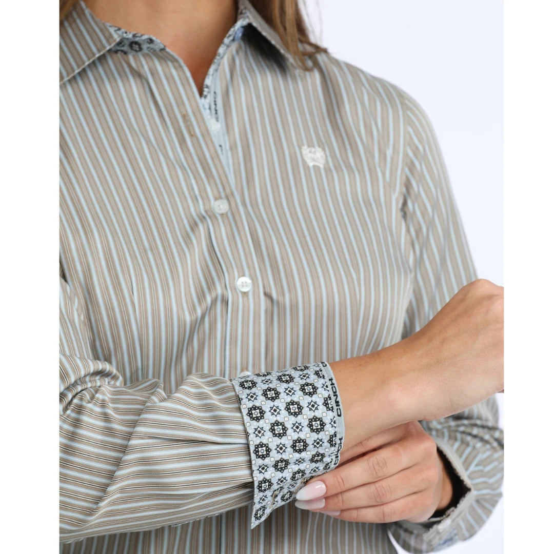 WOMENS STRIPE LONG SLEEVE BROWN