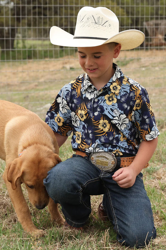 BOYS SS FLORAL POLO