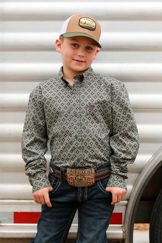 CINCH BOYS OLIVE PRINT LS