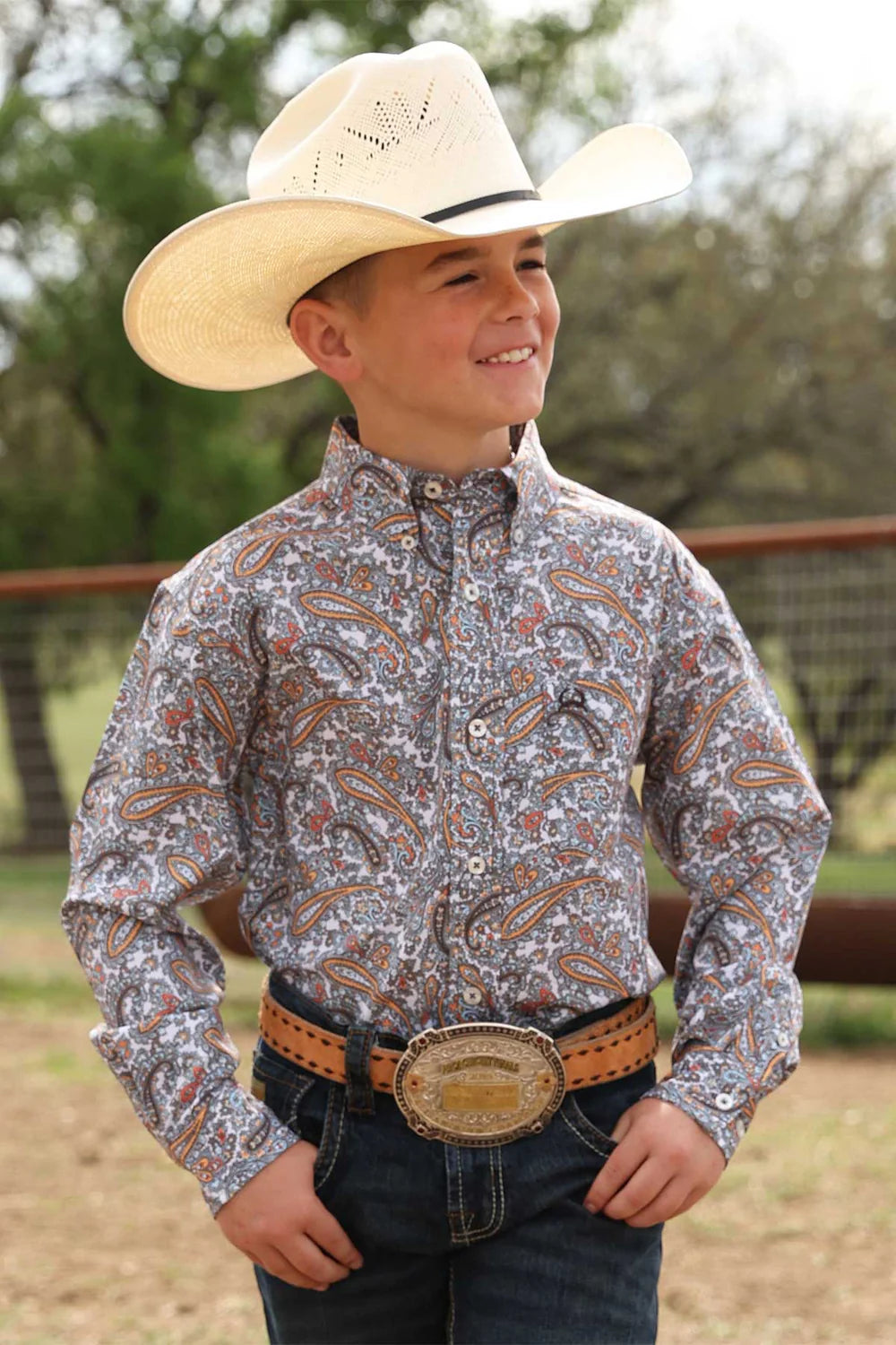 BOYS ARENA FLEX WHITE PAISLEY LS