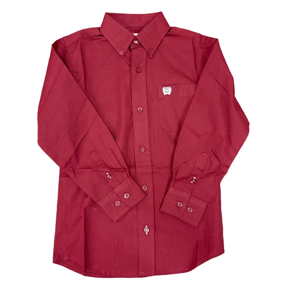 BOYS BURGUNDY STRIPE LS