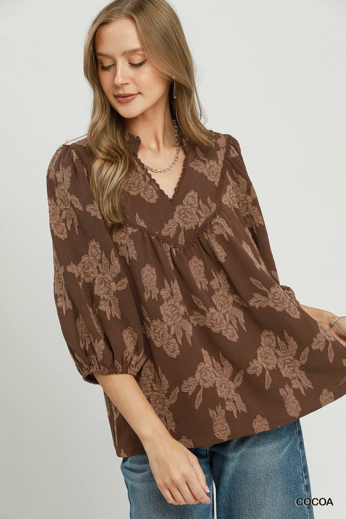 FLORAL COCOA BABYDOLL TOP