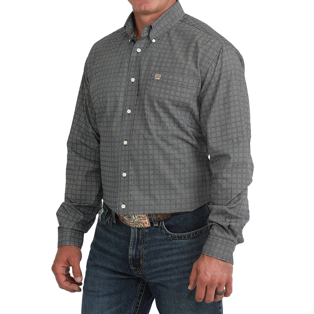 MN GRID NAVY LS BUTTON DOWN