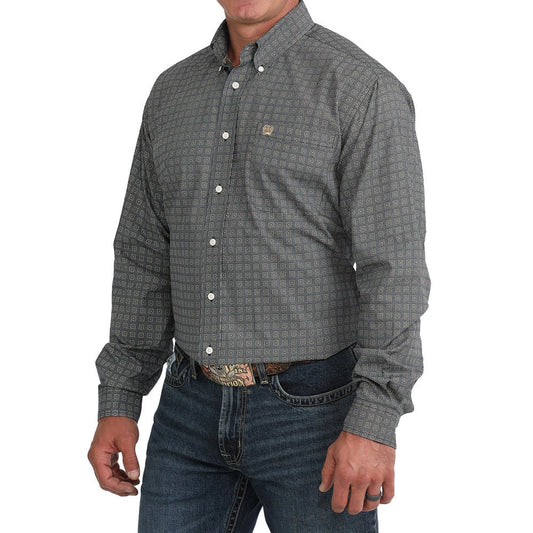 MN GRID NAVY LS BUTTON DOWN