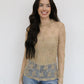 WM LACE TAN LS TOP
