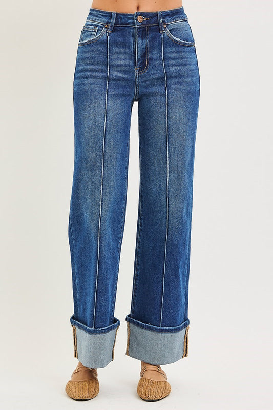 HR ANKLE WIDE TURN-UP JEANS
