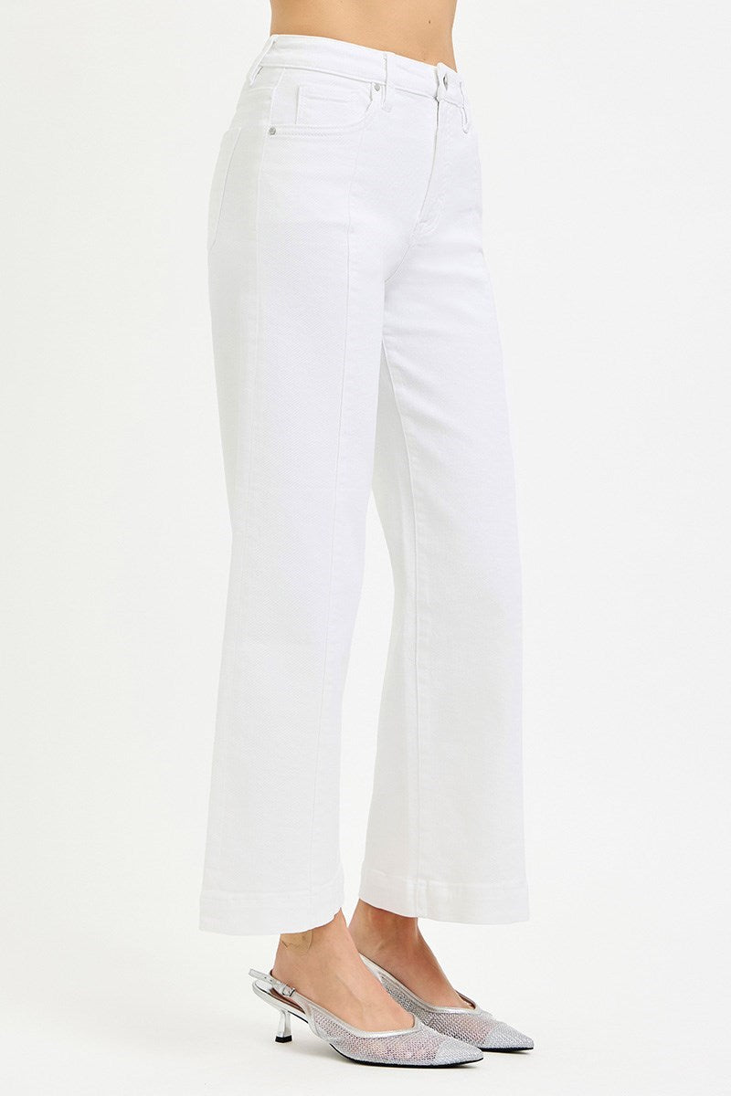 TUMMY CONTROL HI-RISE CROP WIDE WHITE JEAN