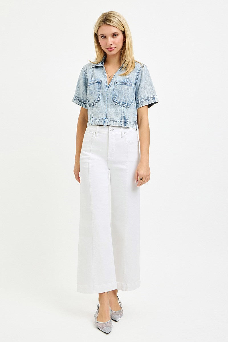 TUMMY CONTROL HI-RISE CROP WIDE WHITE JEAN