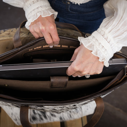 COWHIDE LAPTOP TOTE