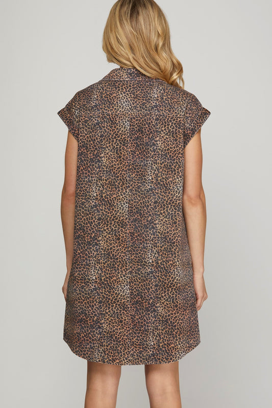 LEOPARD TWILL WASHED DRESS