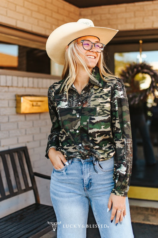CAMO QUILTED SNAP LS TOP