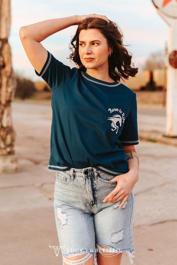 BORN TO RIDE NAVY TEE