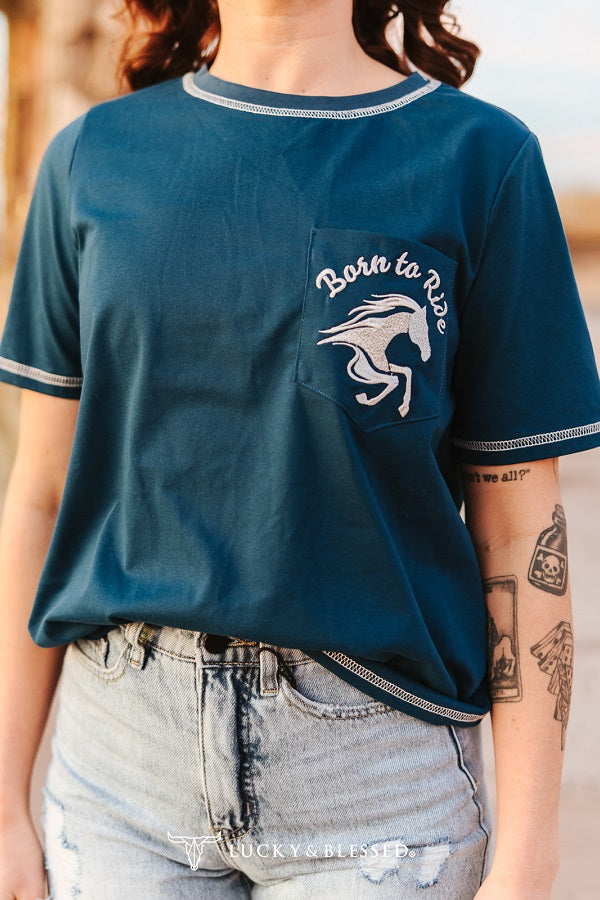 BORN TO RIDE NAVY TEE