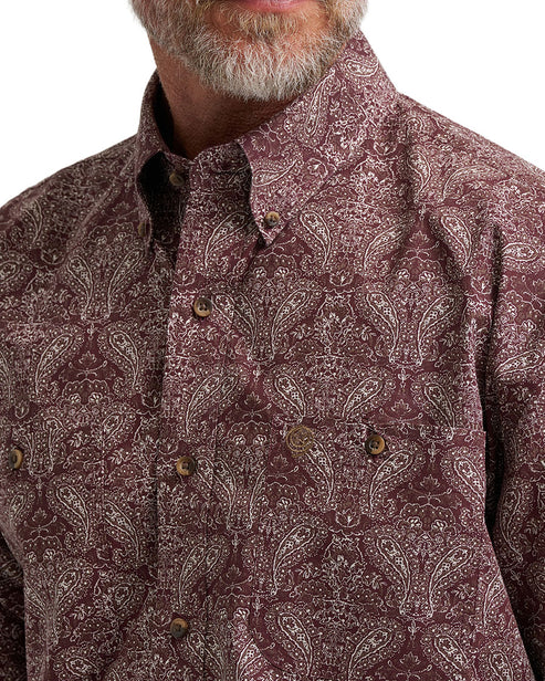 GEORGE STRAIT MN BTN PRINT BURGUNDY LS