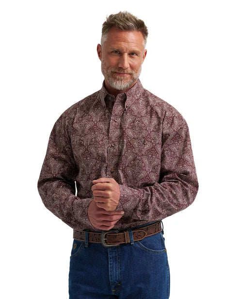GEORGE STRAIT MN BTN PRINT BURGUNDY LS