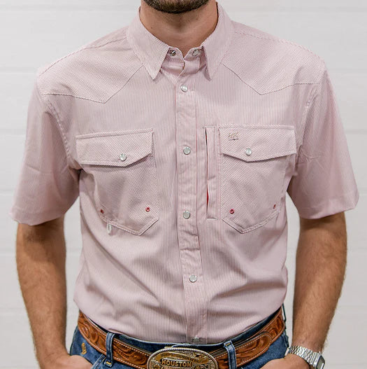 THE RANCH ROWS SS  PERFORMANCE SHIRT MAUVE STRIPE