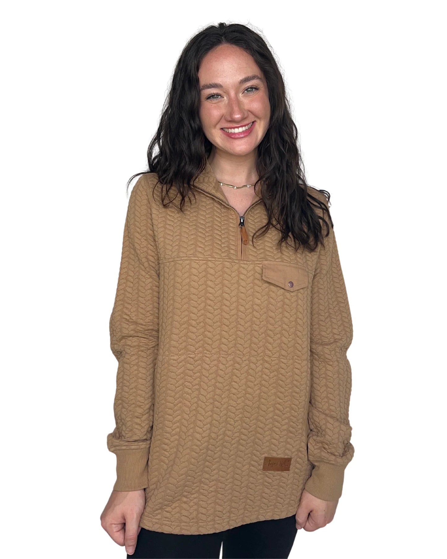 QUILTED UMBER PULLOVER