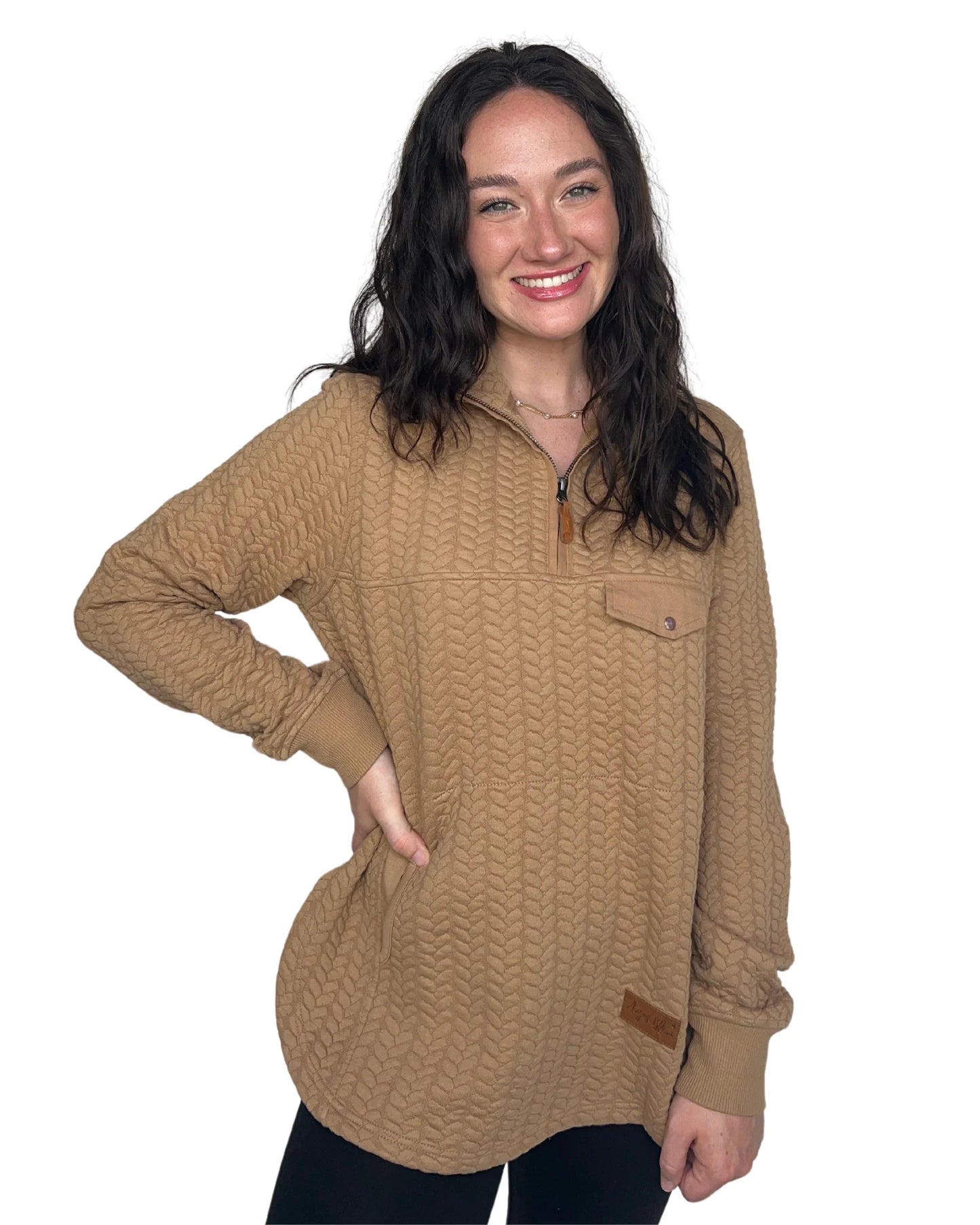 QUILTED UMBER PULLOVER